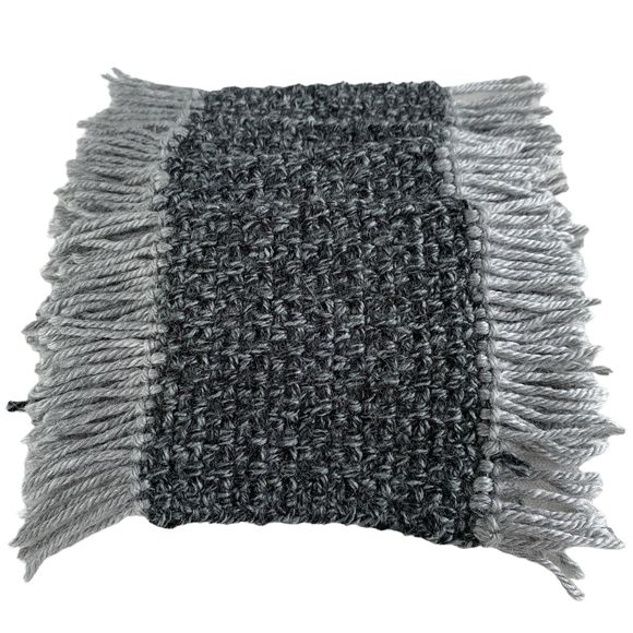 Mug Rugs Coasters Handmade Crochet Gray Variegated Fringe Set of 4 - Picture 2 of 10